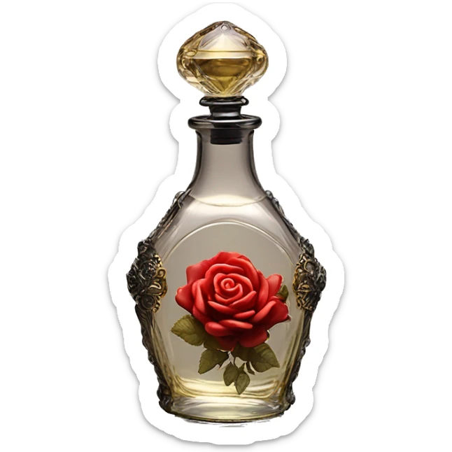 Rose magic fairy sparkling old Antique oil perfume bottle with herbal and rose flowers black sticker