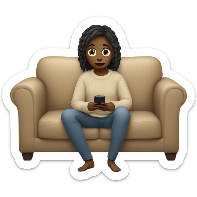 Girl in beige sweater is sitting on the couch in her phone  sticker
