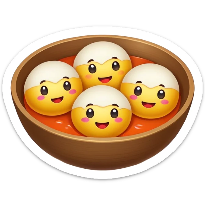 Suzhou sweet glutinous rice balls with filling, simplified emoji style with bold outlines and bright colors, cartoon style Chinese tangyuan dessert sticker