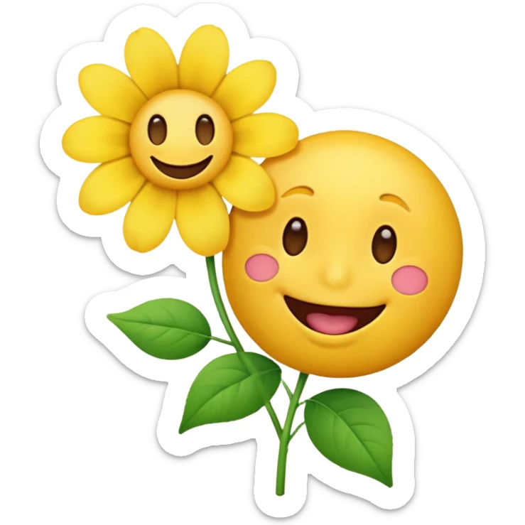 a yellow emoji hoalding a flower in is moutgh smilling sticker