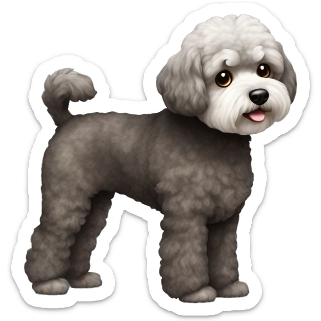 Old Dog maltipoo dark brown and dark grey fur full body standing sticker
