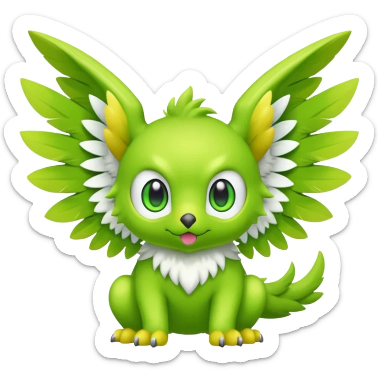 Lime-green furry cute kawaii winged Fakémon-Scalie-Digimon-creature (full body) sticker