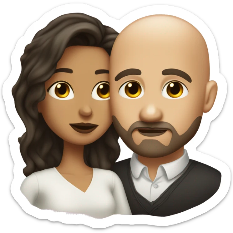White Man bald with dark beard kissing short Mexican woman with long dark wavy hair sticker