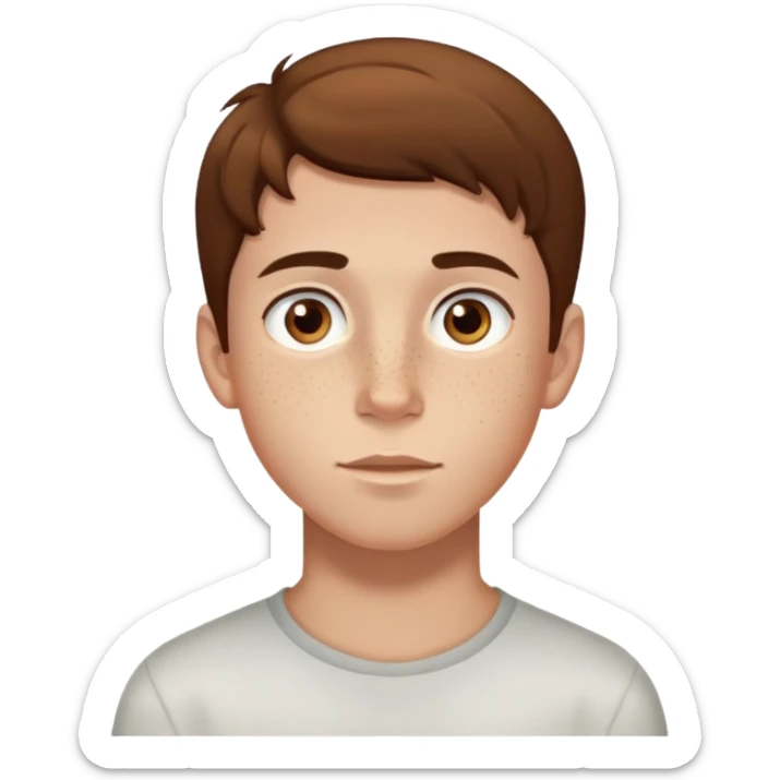 Boy with long but short brown hair, brown eyes, freckles sticker