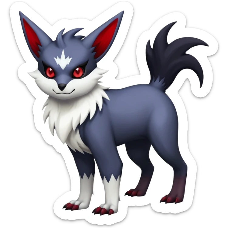 Vampiric feral emo dark Zangoose-Absol-Noibat-Fakémon-hybrid-creature (full body) sticker