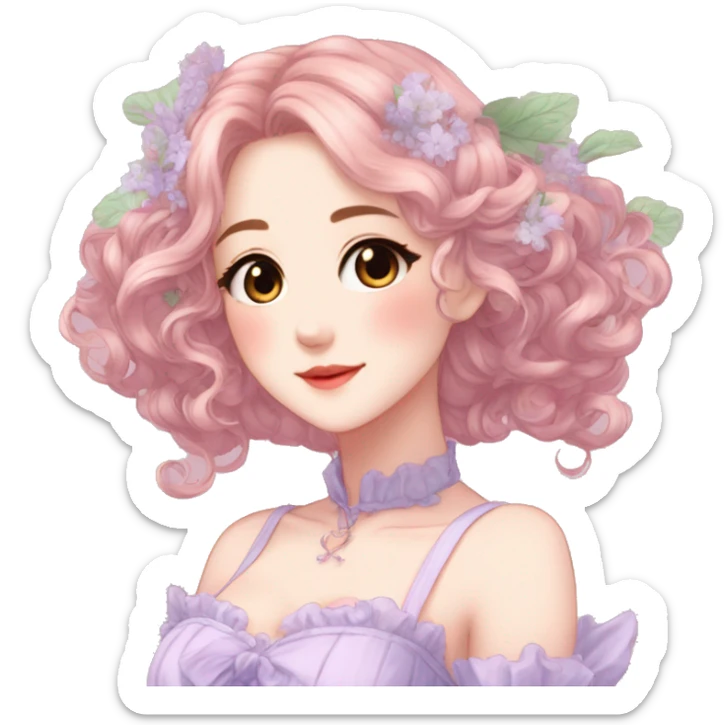 gorgeous pretty attractive anime lady beautiful hair with gorgeous dress fairycore cottagecore pastelcore detailed high quality trending VOGUE aesthetic full body sticker