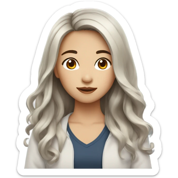 Asian girl with medium brown hair and dark brown eyes and long wavy hair sticker