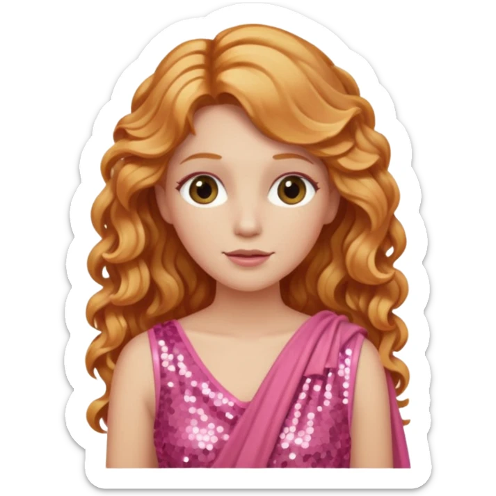 Venus, Goddess of  from Roman Deities with long strawberry blonde wavy hair, pink sequin toga sticker