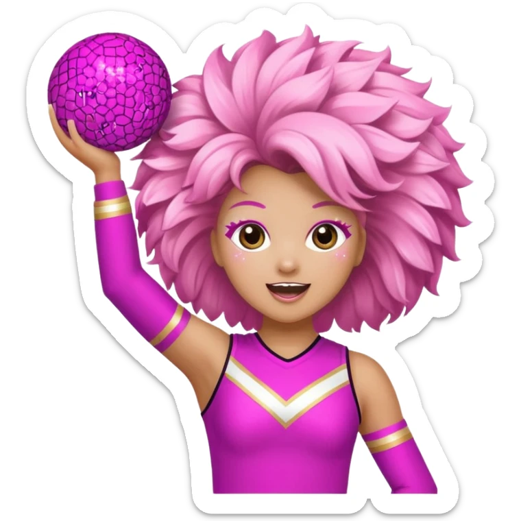 football cheerleader, big cheering pom, pink and twinkle sticker