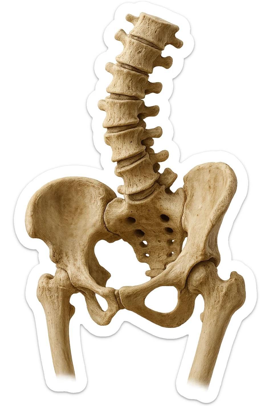 OSSA DI UN BACINO UMANO STORTO CON SPINA DORSALE STORTA, IPERREALISTICO 4K sticker