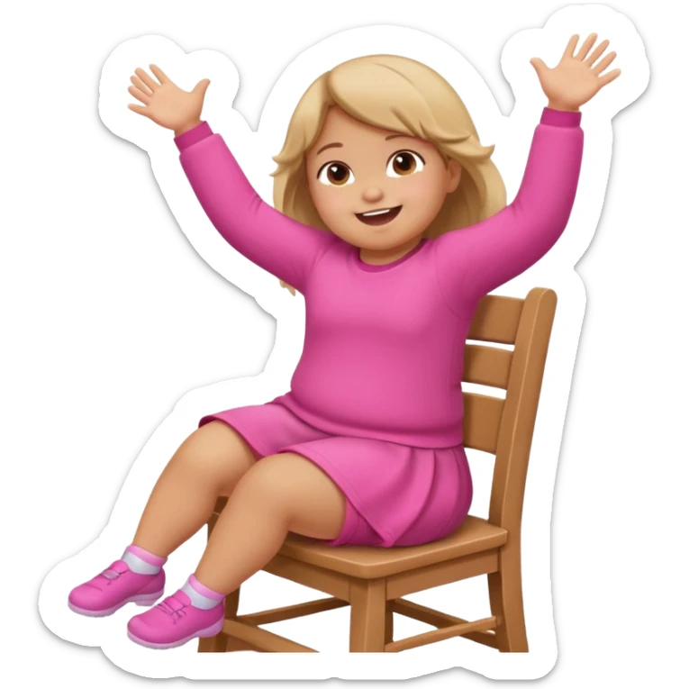 Little Girl fat but not too fat standing but falling off of a chair half in the air chair with pink clothes on standing on chair but fell off sticker