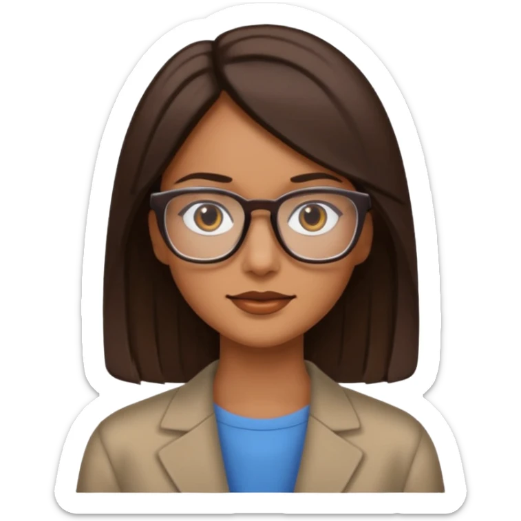 woman with tan skin, shoulder length straight dark-brown hair and glasses sticker