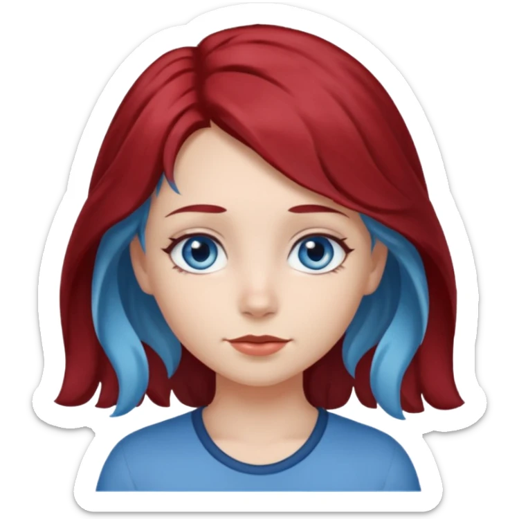 Half blue wavy haired blue eyed girl and straight little bit dark red haired dark brown eyed girl sticker