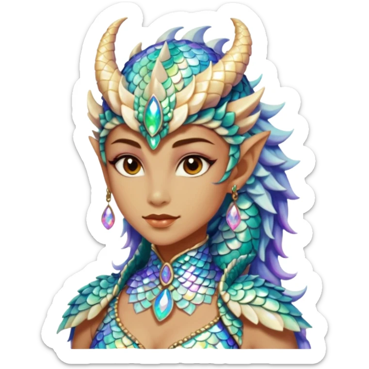 Am amazing blend of a half dragon woman with glittering jeweled scales sticker