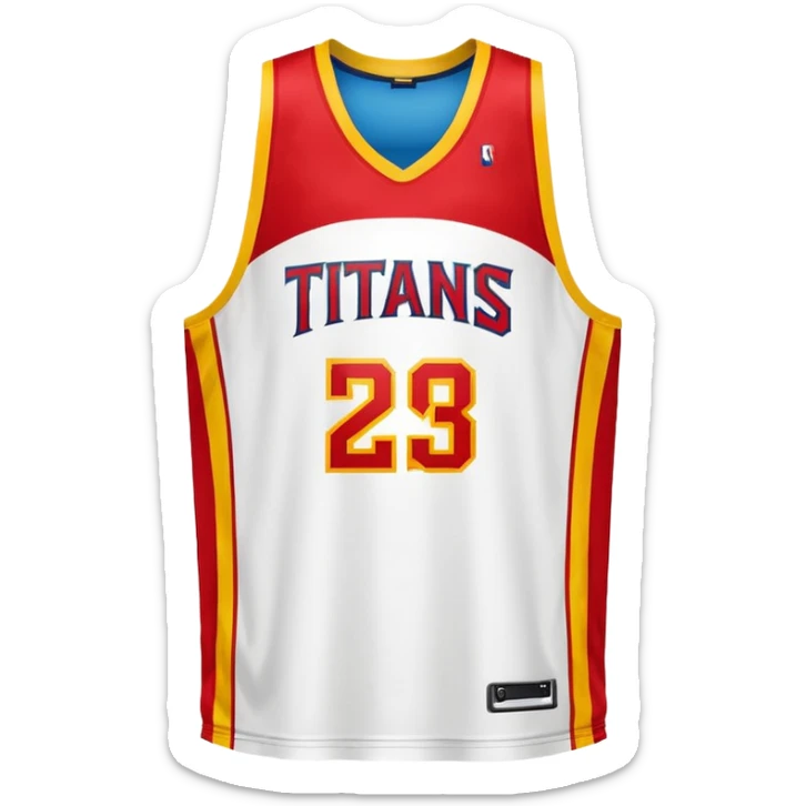 red, yellow, white titans basketball jersey with NO blue accent color sticker