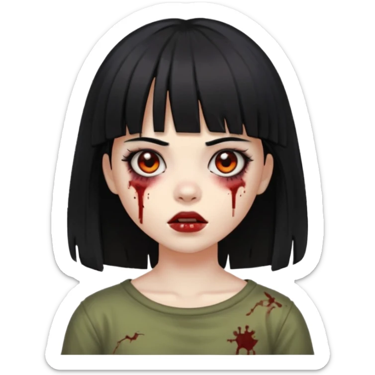 zumbi girl, black hair (Shoulder-length hair and with bangs) sticker