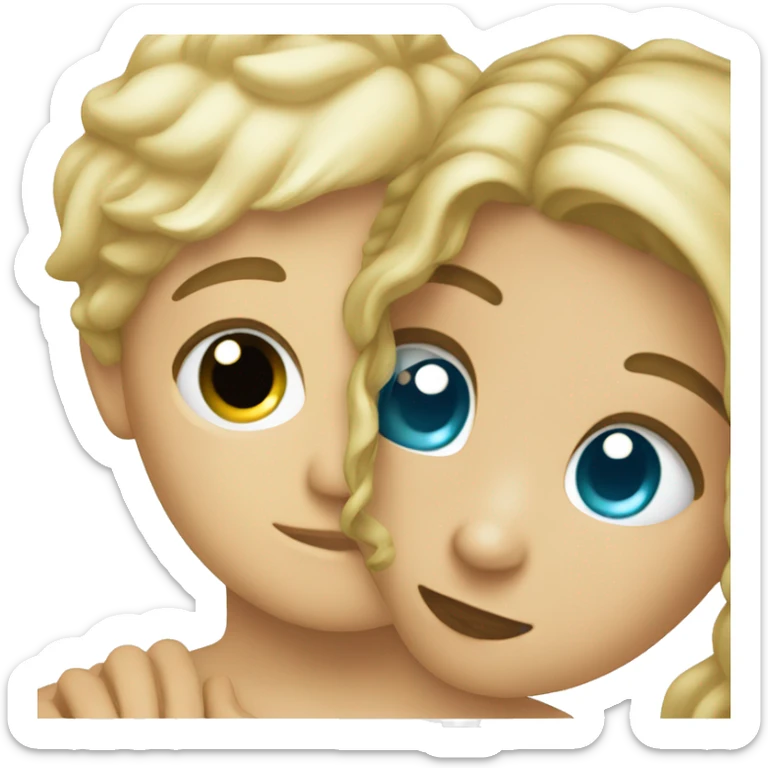 A bronde boy with blue eyes hugging a blonde girl with bluegreen eyes sticker