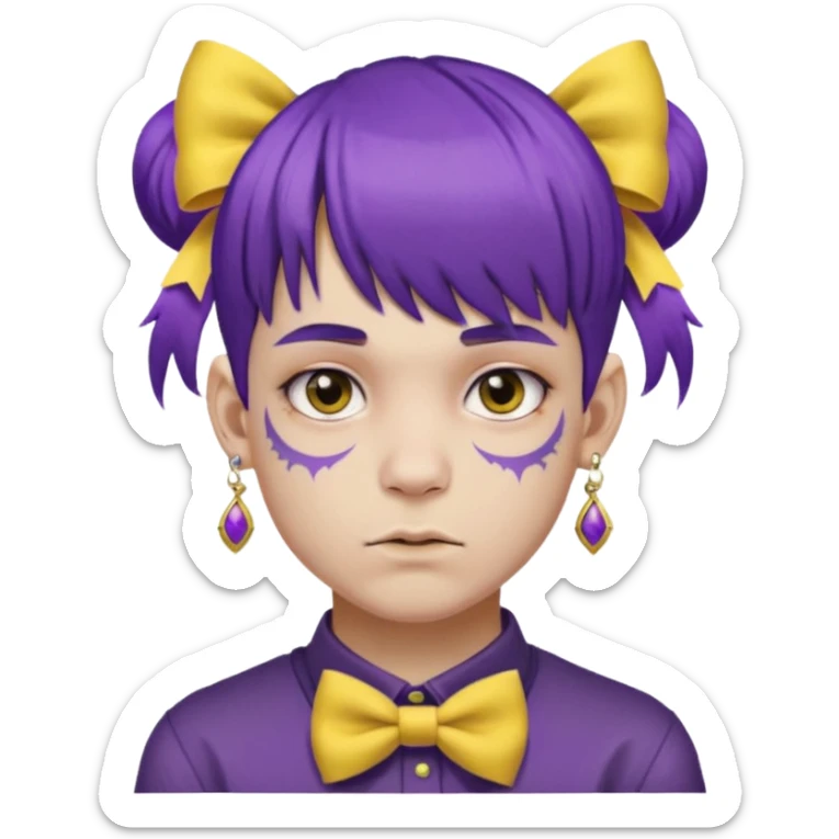 boy with bangs and purple hair and yellow hairbow and earrings and very heavy face tattoos sticker
