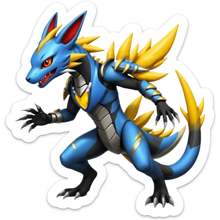 Edgy futuristic Zeraora-Salandit-Renamon-fusion sticker