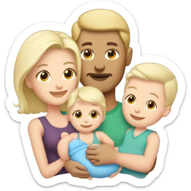 Blonde short hair mom and brunette dad with newborn baby girl  sticker