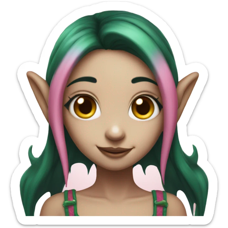 Pink fairy elf girl with dark green hair, tooth gap, and four eyes sticker