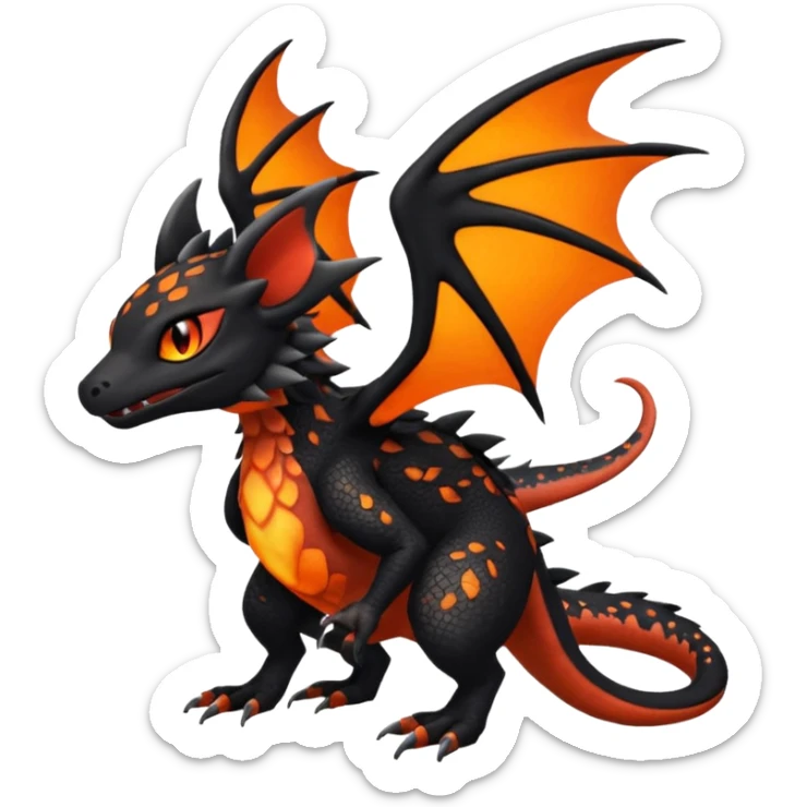 Magmatic furry spotted Salandit-Noivern-Litten-Hybrid (Full body) sticker