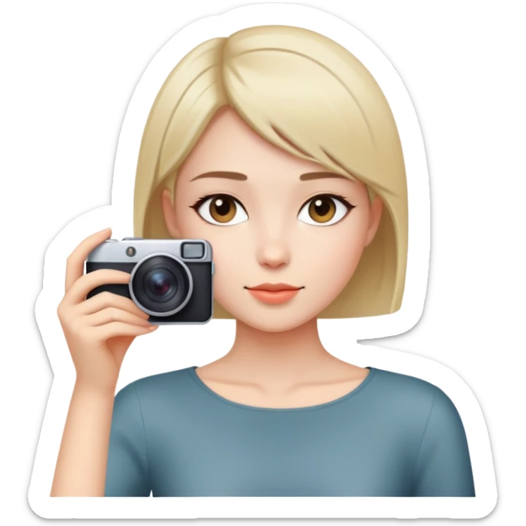 beautiful young lady with short straight hair taking a photo, upper body view sticker