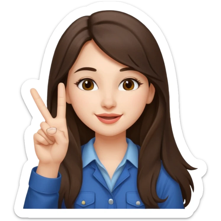 girl architect - brunette - 20 years old cute pose - long hair girl without eye glasses. pretty girl. do a kissy face and her holding up the peace sign sticker