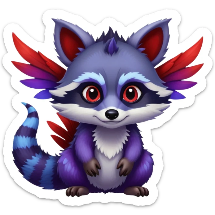Raccoon dragon hybrid with wings dark purple and blue and red sticker