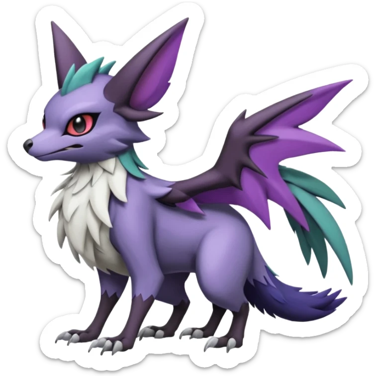 Cute Noibat-Noivern-Mightyena-Silvally-Fakémon-hybrid-creature (full body)  sticker