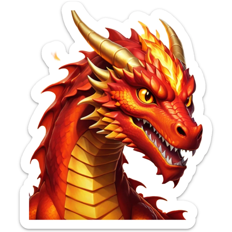 cinematic-noble-fierce-fire-dragon-portrait-emoji,-poised-and-imposing,-with-a-muscular,-scaled-body-ablaze-in-fiery-hues-of-crimson,-molten-orange,-and-molten-gold,-and-intense,-burning-eyes-that-mirror-the-heart-of-a-volcano;-rendered in detail sticker