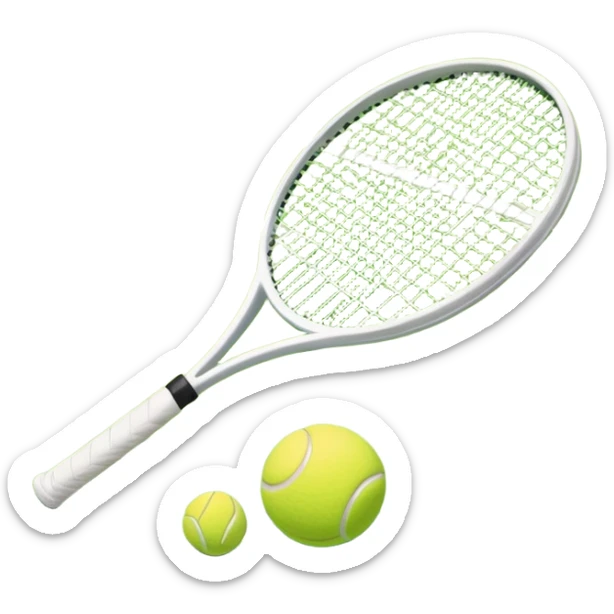 A tennis racket and a ball placed on the ground, with a tennis court in the background. The court lines and net are visible, emphasizing the structure and focus of the sport, creating a dynamic and energetic vibe. sticker