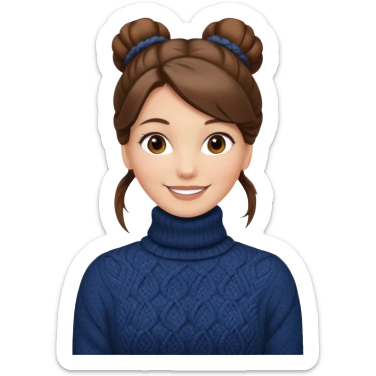 Chica blanca, pelo castaño muy largo pelo recogido en unos mondongos, jersey de invierno iniqui de cuello vuelto sin coletas sticker