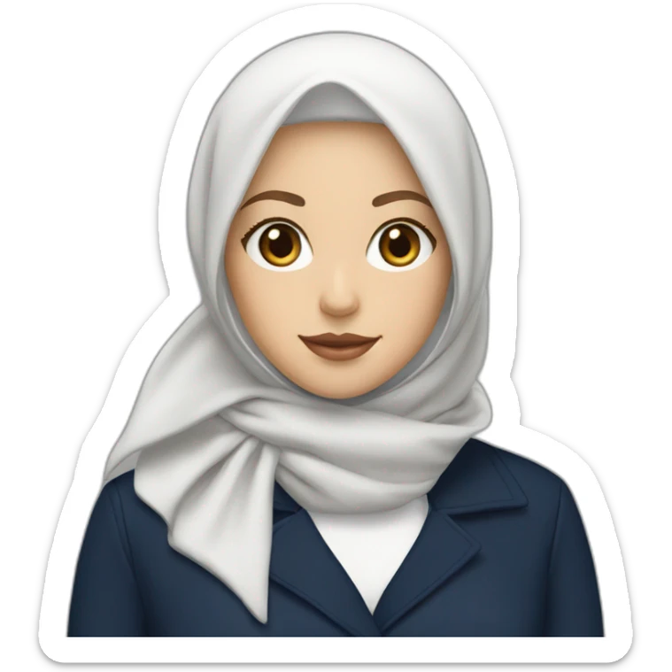 muslim white girl with white hijab and navy blue trench coat sticker