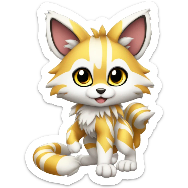 shiny, striped, Kemono-style, Chibi, Anthro-Fur-Sona-Fakémon, Full Body sticker
