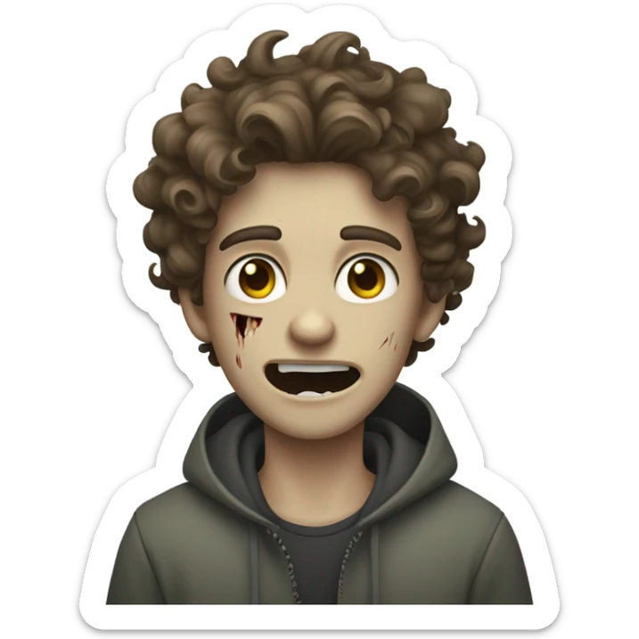 curly/wavy brown hair white male teenager mixed with zombie emoji sticker