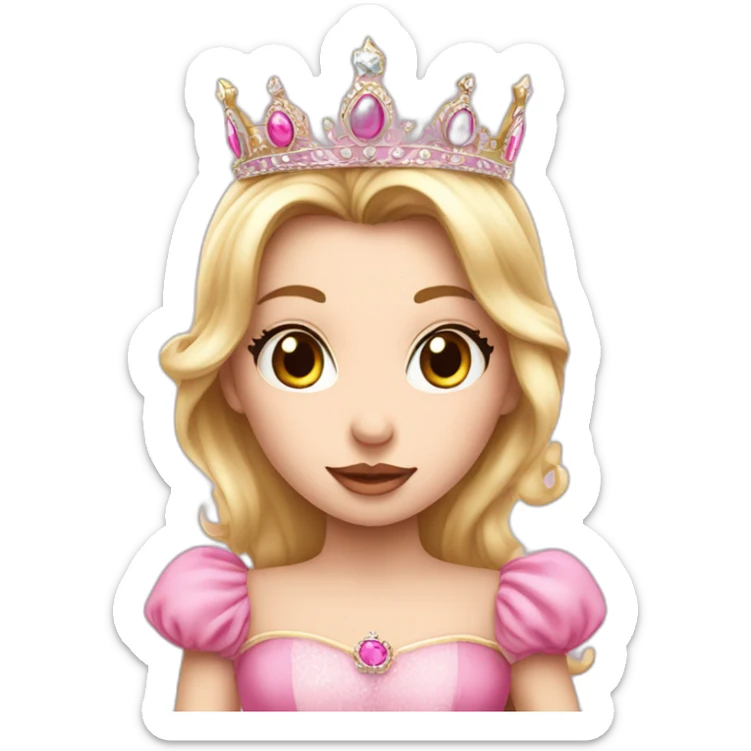 white skin princess with crown and pink princess dress sending kiss sticker