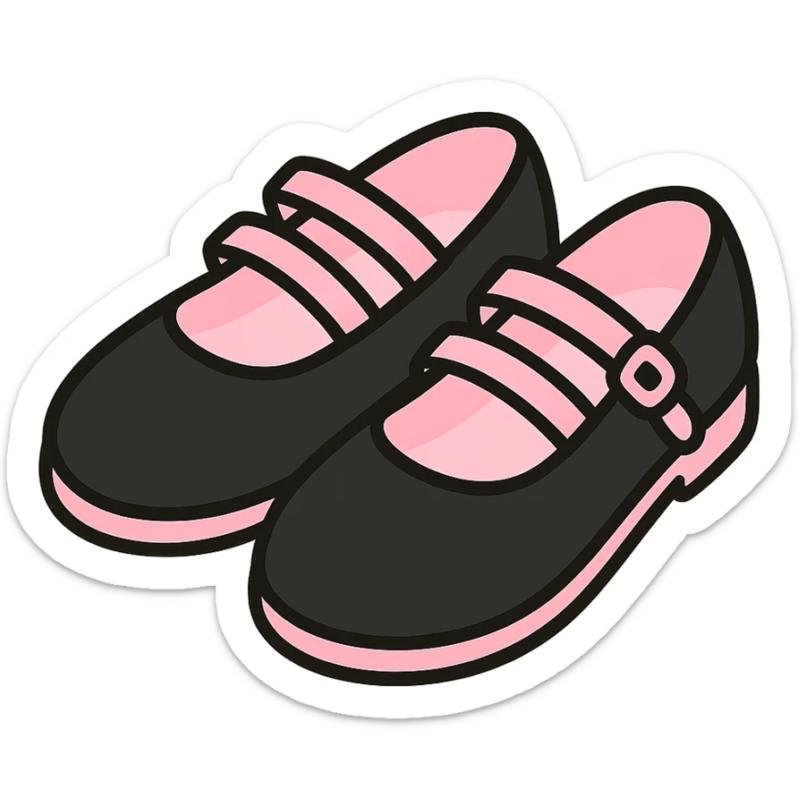BLACKPINK-inspired gothic shoes, no hearts, black and pink, cute and stylish, kawaii style, ballet flats with straps sticker