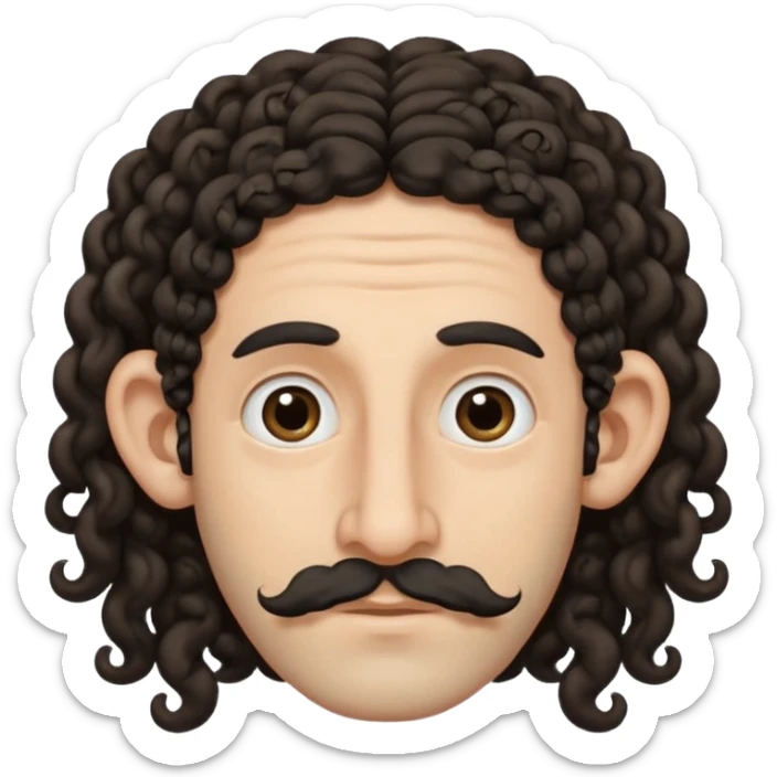 jewish jew man's face, wearing a tiny black kippah and 2 curly long hair strands near the ears, big nose, only face, no body, no mustache sticker