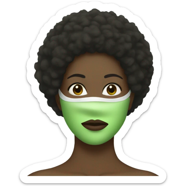 a woman with a black afro putting a green clay mask on her face sticker