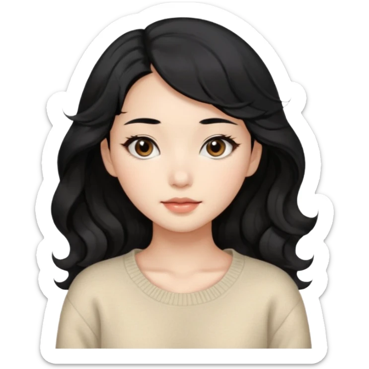 Beautiful girl,Black hair, wavy long hair,Black eyes,Chinese, beige sweater  sticker