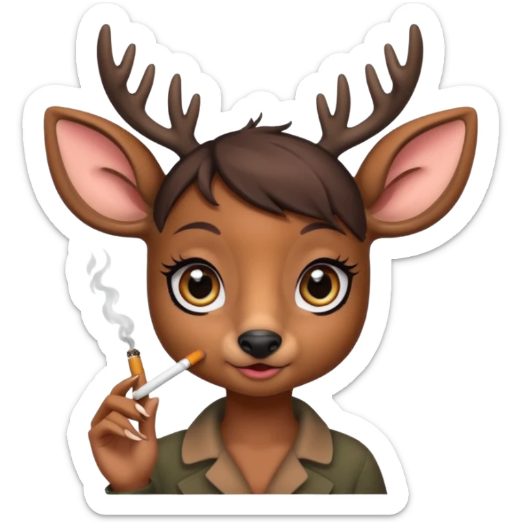 Cute female deer with cigarette with a bow bigger eyes bigger eyeliner and eyelash dont make it look human sticker
