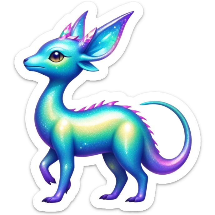 Shiny Exotic Colorful Neon-colored Glittery Ethereal Sparkly Iridescent Amaura-Aurorus-Fakémon-hybrid-creature (full body)  sticker