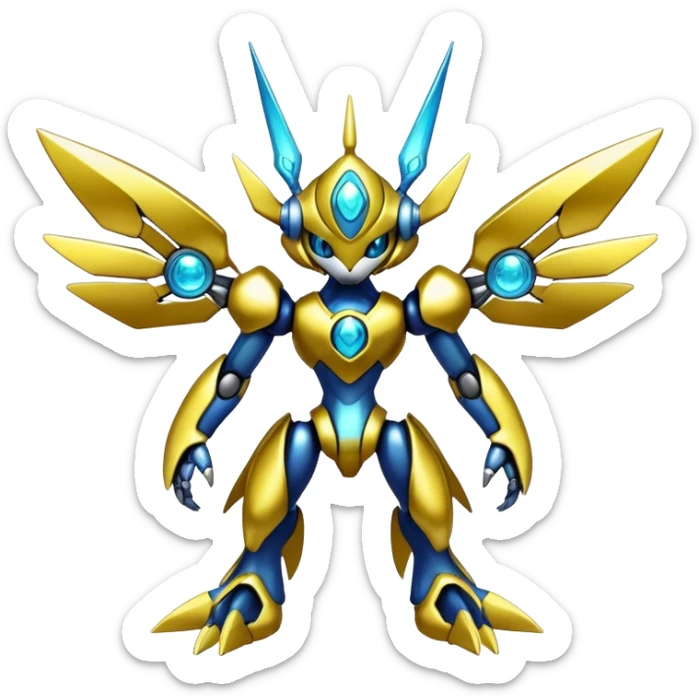 Shiny Futuristic Fakemon-Pokemon-Digimon-Spectrobes-fusion, full body sticker