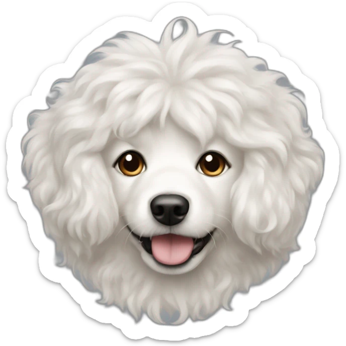 portrait of a white fluffy dog with flap ears long curly hair sticker