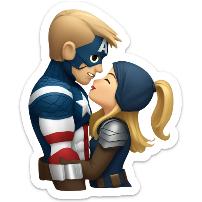 Captain America with helmet off kissing blonde/brown haired girl sticker