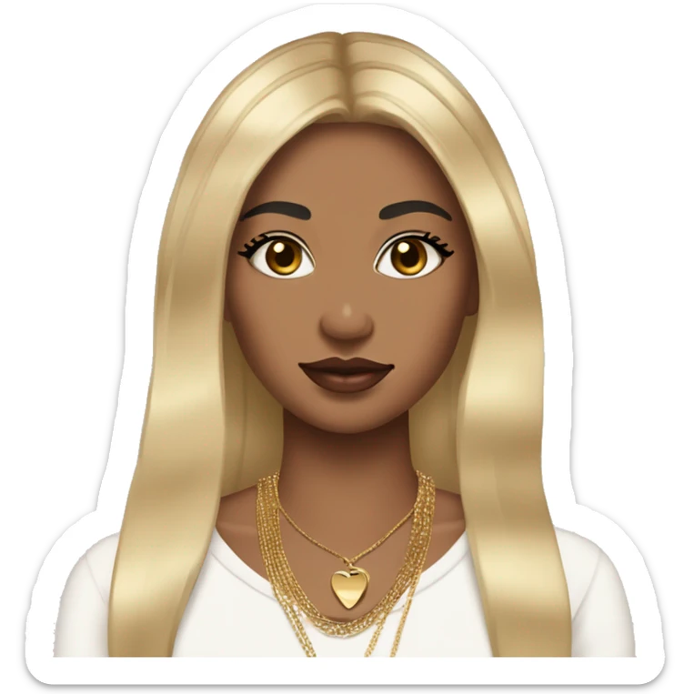 Glamour girls with long lushes almond brown eye, olive skin, long straight brown hair, apple watch, gold necklace, gold ring, white street wear, a little blush and plum lips sticker
