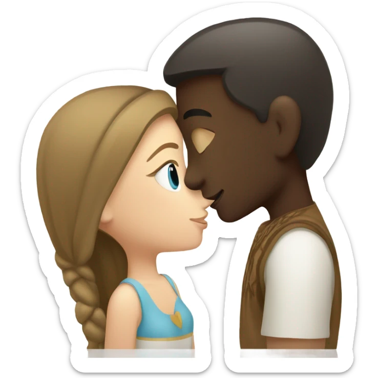 Balinese dark-skinned guy kisses a white-skinned Russian girl but with brown hair sticker