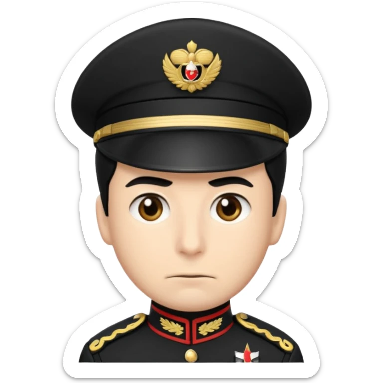 Un emoji di un carabiniere con il grado da carabiniere con uniforme nera, il soggetto deve essere un maschio con capelli neri sticker