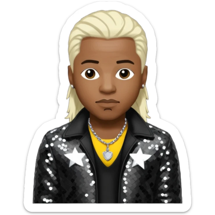  Sisqo from Dru Hill with platinum blonde hair, black sequin outfit, dark skin sticker